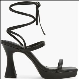 BP Netta Platform Heels Black Lace Up Sandals Square Toe Y2K Minimalist Size 11
